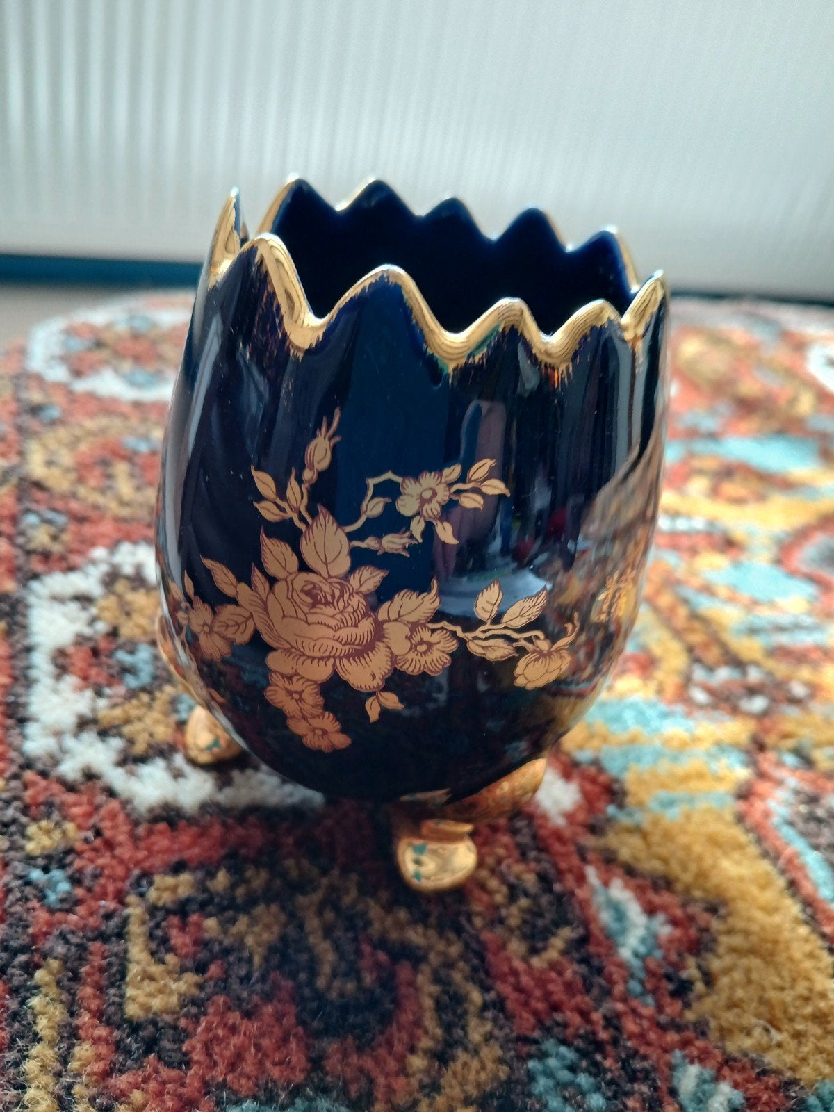 Limoges eiervaasje kobalt, Ophalen of Verzenden, Zo goed als nieuw, Porselein, Overige typen