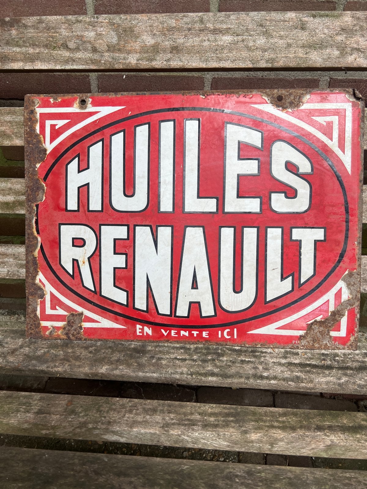 Dubbelzijdig emaille reclamebord Huiles Renault 40x53cm, Ophalen of Verzenden