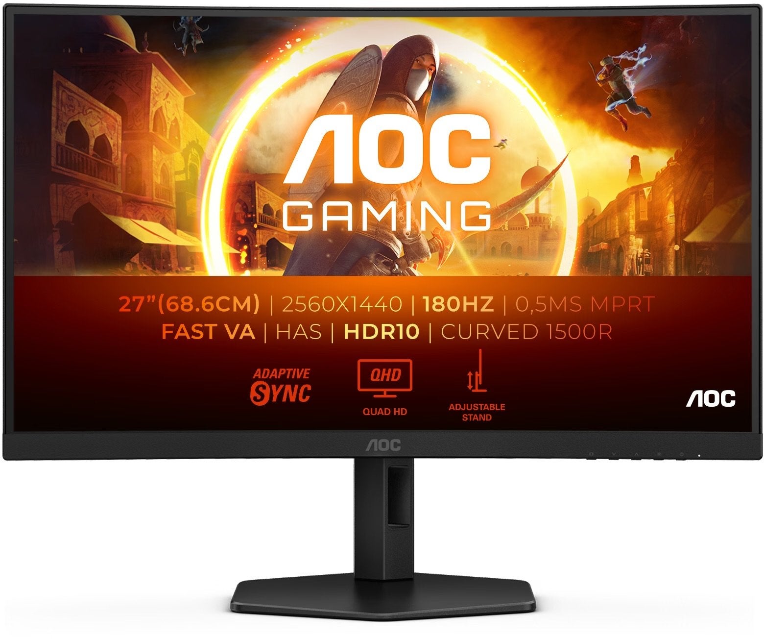 AOC CQ27G4X 27" QHD Curved Gaming Monitor 180Hz 0,5ms, Gaming, Info@novadisplays.nl, Curved, VA