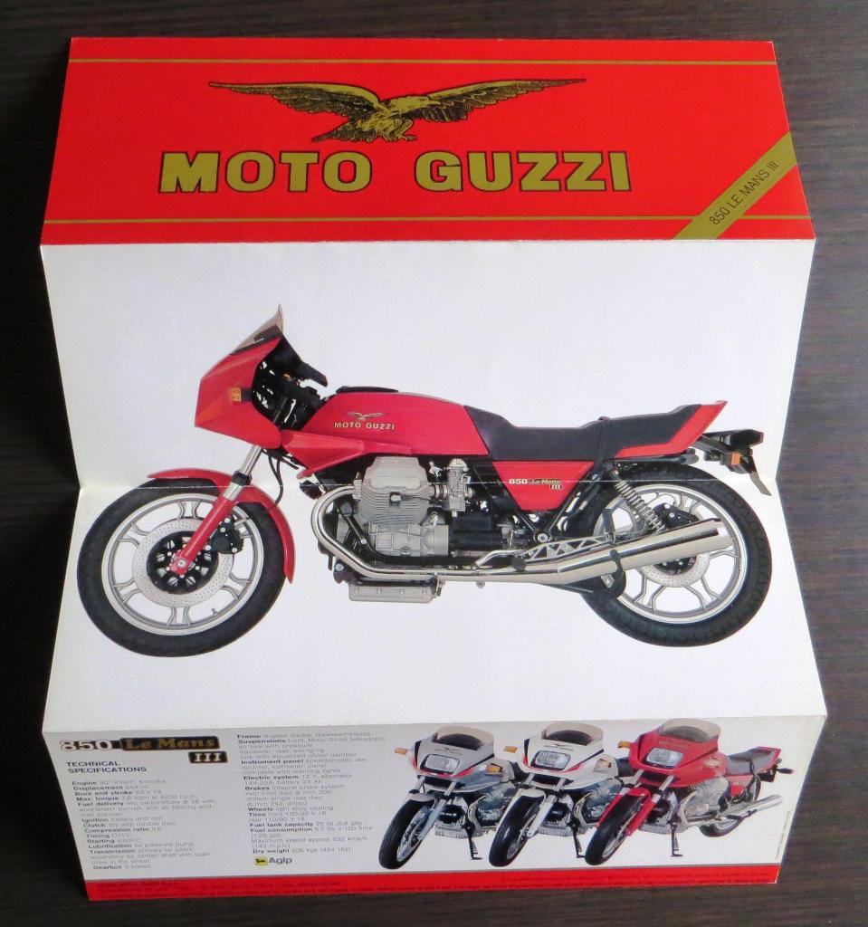 Vouwfolder Moto Guzzi 850 Le Mans III - circa 1981 (Engels), Motoren, Verzenden, Moto Guzzi