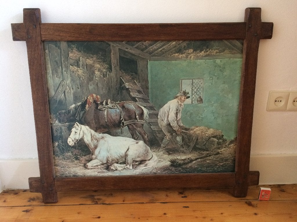 Horses in a Stable 1791 George Morland klassiek kunst mooi, Antiek en Kunst, Paneel, Oud hollands, Overige technieken, Dieren