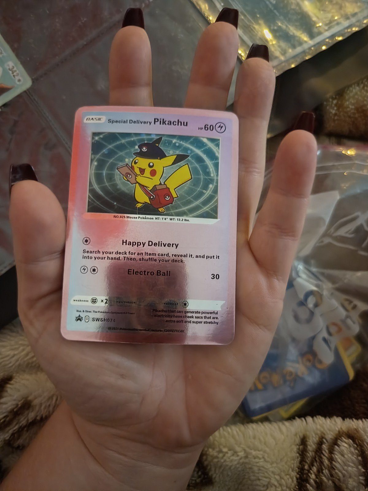 Pokémon Special Delivery Pikachu kaart, Ophalen of Verzenden, Zo goed als nieuw, Losse kaart, Foil