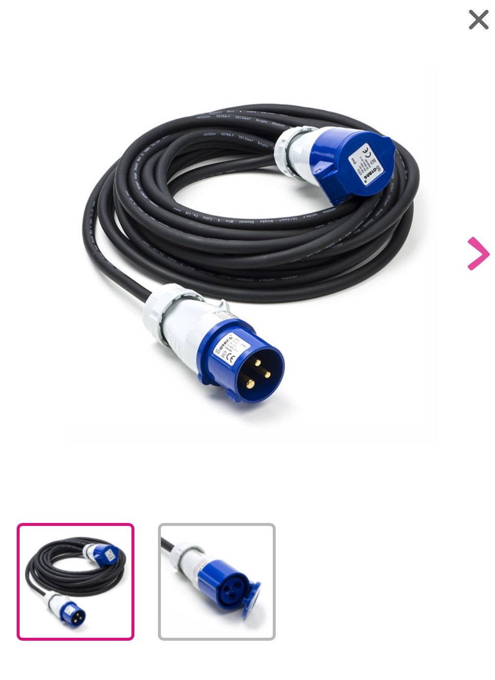 2x PCE CEE 16A 230V stroomkabel - blauw, Ophalen of Verzenden, Gebruikt