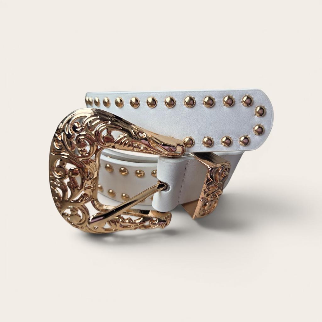 Dames riem met gouden studs en western gesp, Kleding | Dames, Riemen en Ceinturen, 3 tot 5 cm, Wit, Ophalen of Verzenden, 90 tot 100 cm