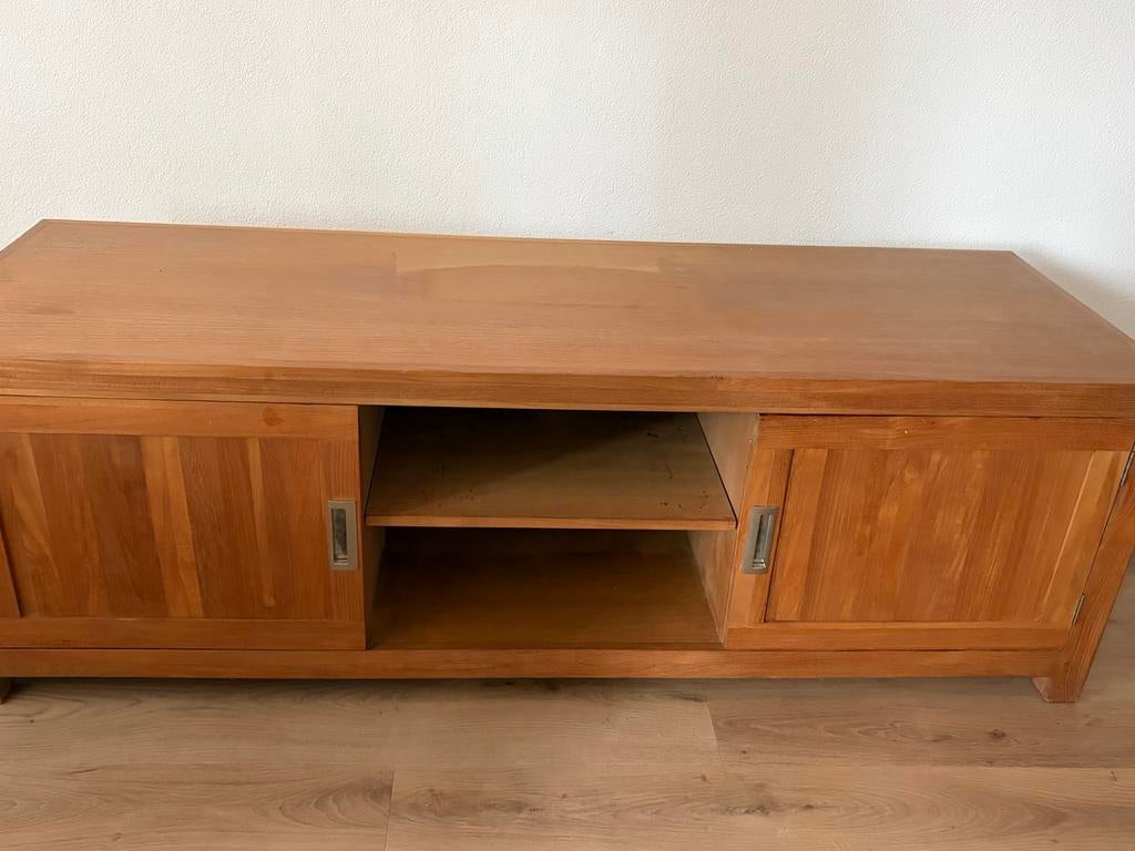 Teakhout TV-meubel 160x53x53, Huis en Inrichting, Kasten | Televisiemeubels, Ophalen, Gebruikt, 100 tot 150 cm, Teakhout