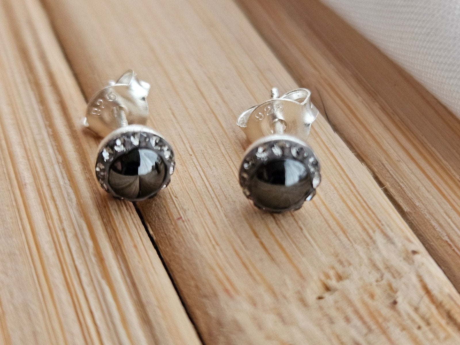 Echt zilveren oorknopjes met Swarovski parel en kristal, Met kristal, Ophalen of Verzenden, Zo goed als nieuw, Knopjes of Stekers