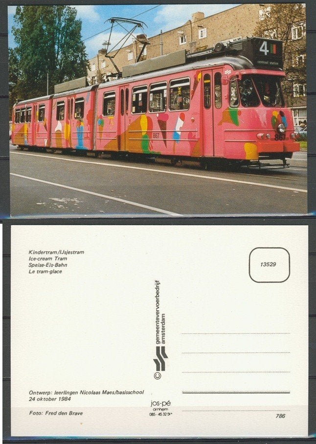 GVB KinderTram 867 Lijn 4 Amsterdam Foto/Ansichtkaart t-3, Verzamelen, Spoorwegen en Tramwegen, Ophalen of Verzenden, Zo goed als nieuw