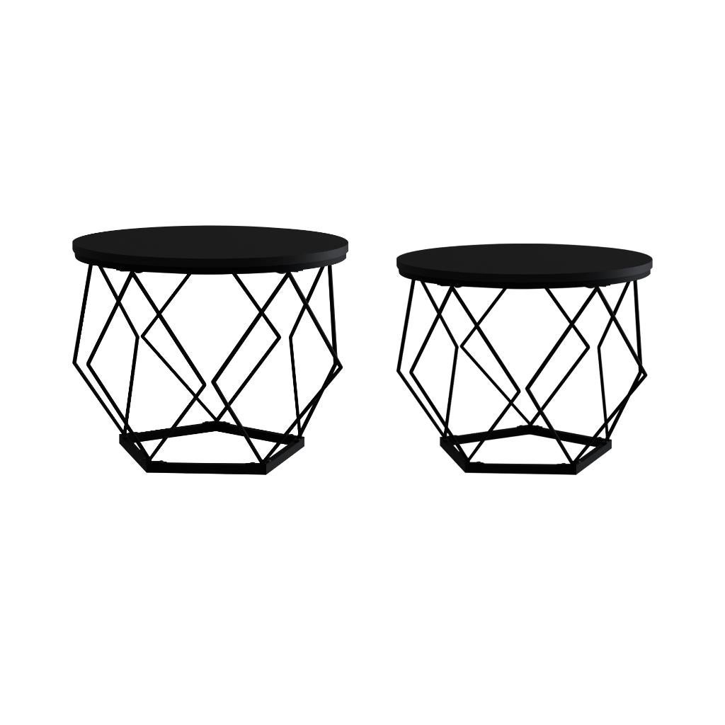 Bijzettafel set van 2 volledig zwart, Overige materialen, Minder dan 55 cm, Rond, Nieuw
