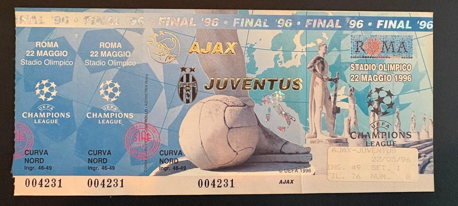 Champions league finale tickets Ajax Juventus 1996, Verzamelen, Ophalen of Verzenden, Zo goed als nieuw, Ajax, Overige typen