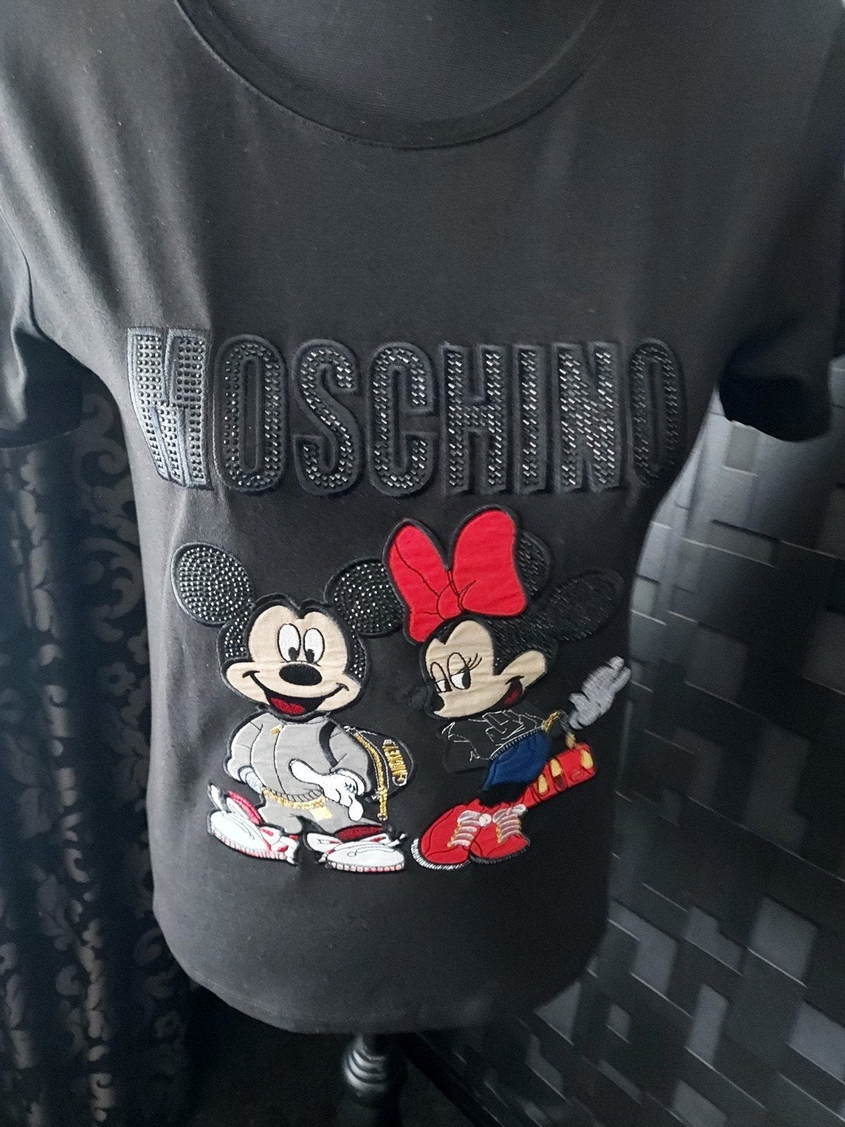Moschino T-shirt met Mickey & Minnie Mouse, Zwart, Zo goed als nieuw, Korte mouw, Moschino