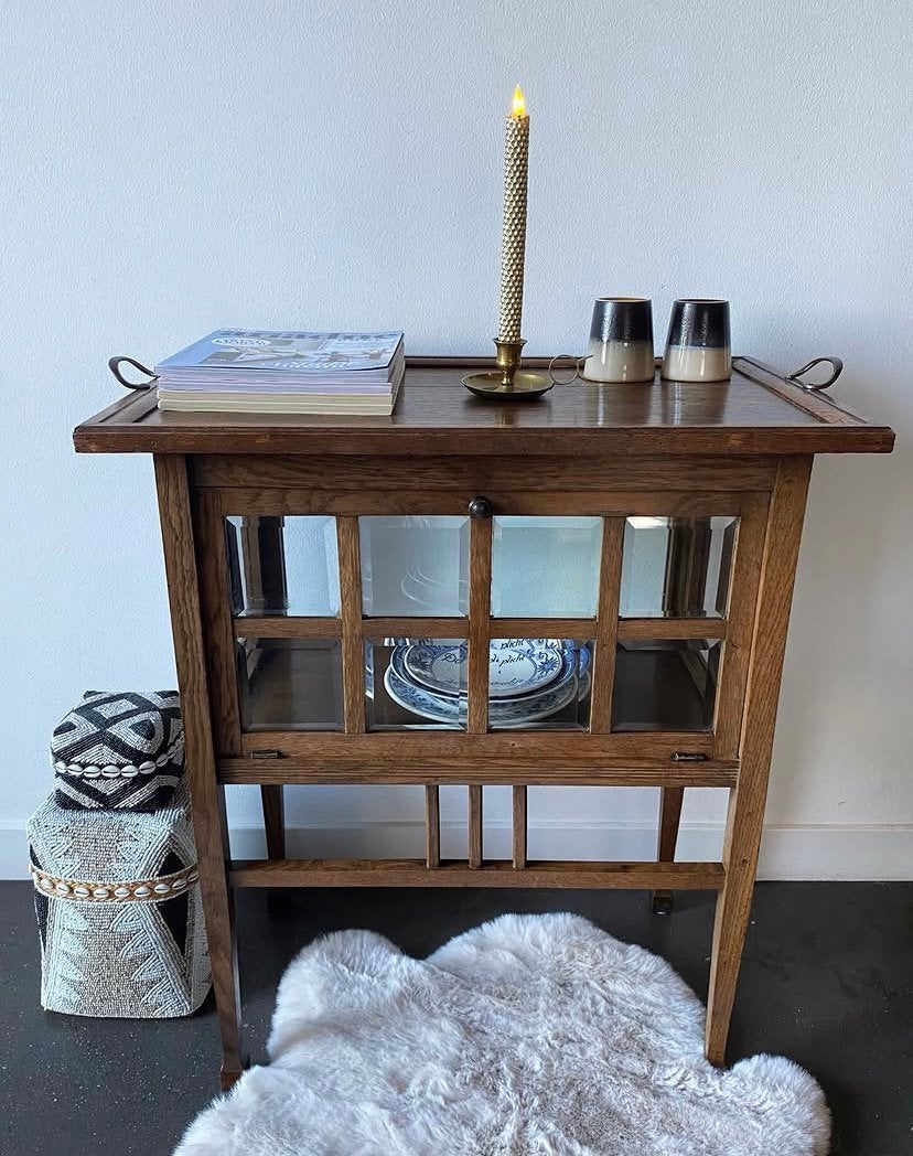 Theekastje | Vitrinekastje, Huis en Inrichting, Ophalen, Gebruikt, Eikenhout, 50 tot 100 cm