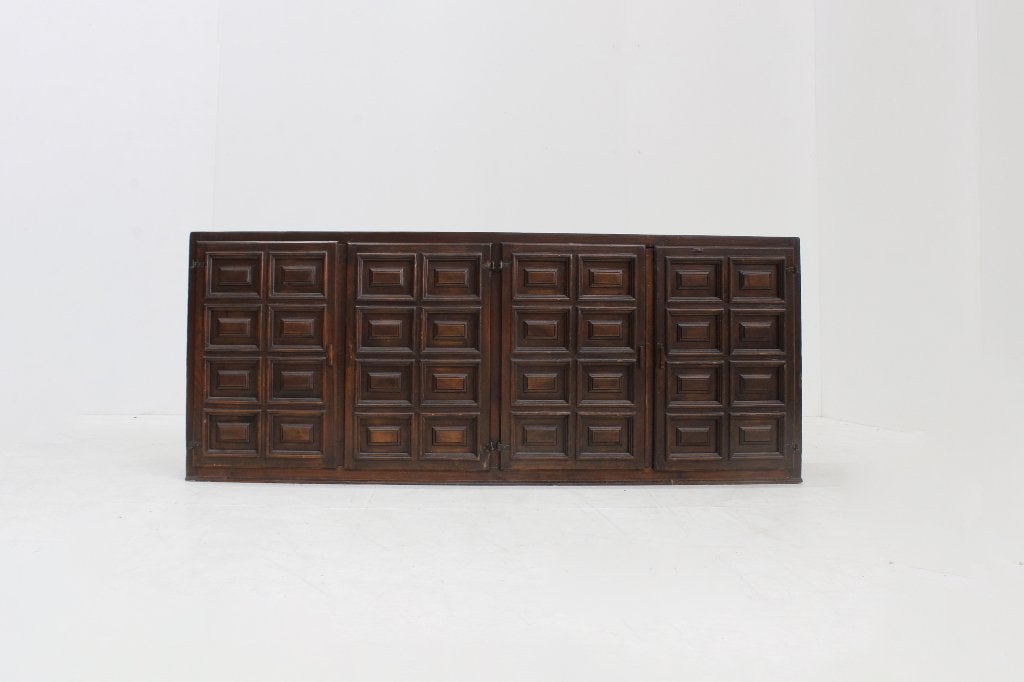 Vintage Spanish Brutalist Sideboard Credenza, Ophalen of Verzenden, 200 cm of meer, 25 tot 50 cm, Overige houtsoorten