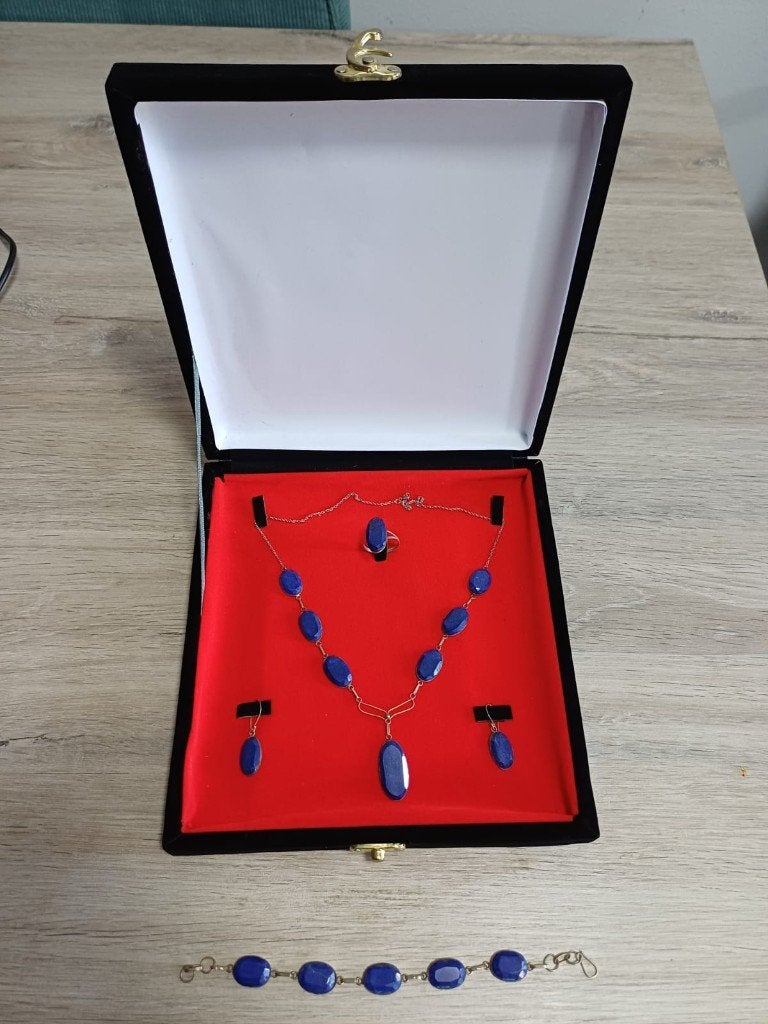 Lapis Lazuli Sieradenset van Echt Zilver, Sieraden, Tassen en Uiterlijk, Kettingen, Ophalen of Verzenden, Nieuw, Blauw, Zilver