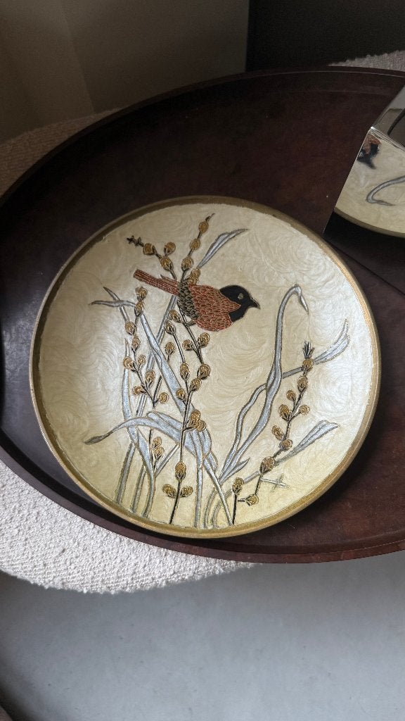 vintage wand decoratie met vogel – messing, Vintage, Gebruikt, Beige, Ophalen of Verzenden