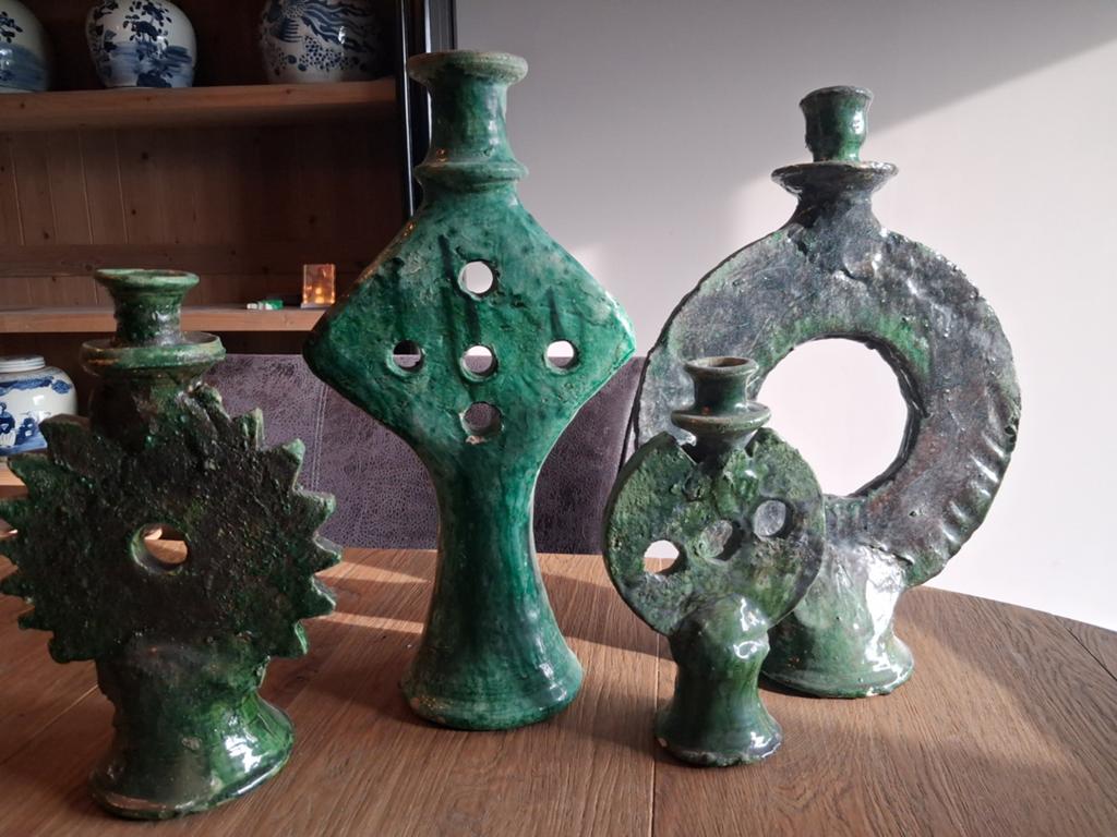 4 mooie Tamegroute Kandelaars, Ophalen, Zo goed als nieuw, Overige materialen, Minder dan 25 cm
