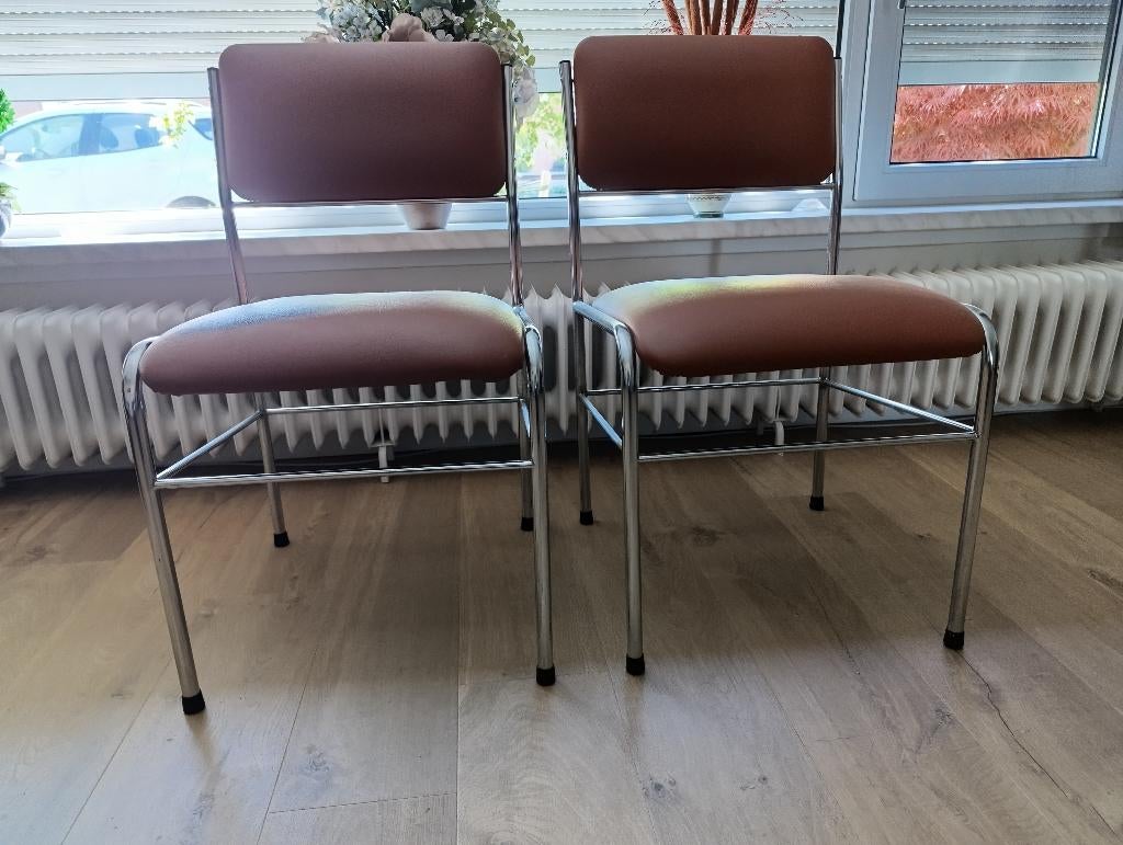 Set van 2 buisframestoelen, Ophalen, Gebruikt, Twee, Bruin