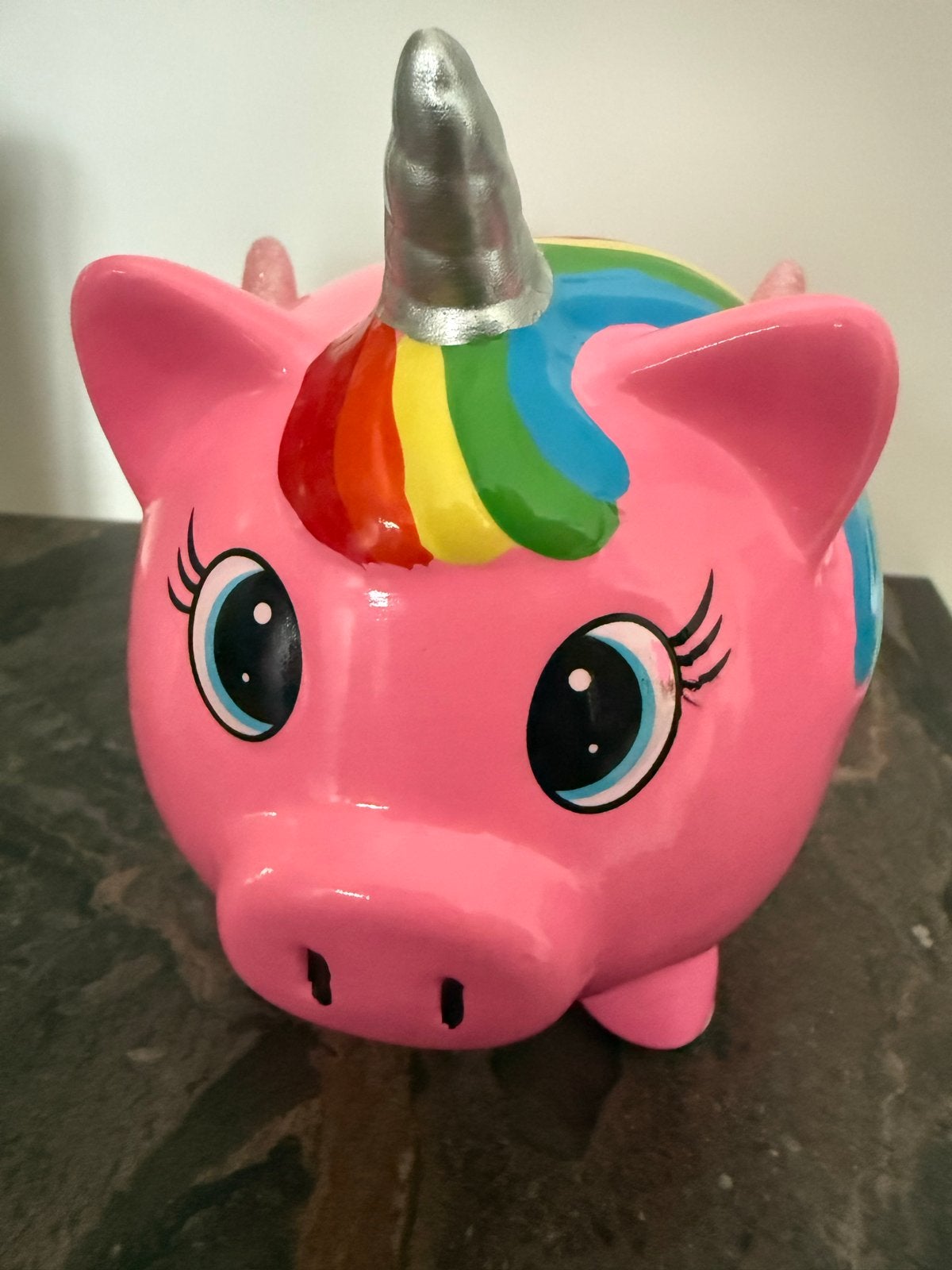 Spaarpot varkentje eenhoorn roze met regenboog, Ophalen of Verzenden, Zo goed als nieuw, Steen, Aardewerk of Keramiek, Dier