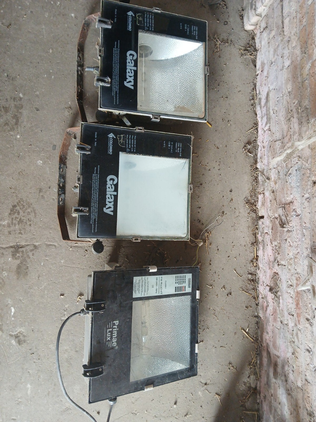 Set van 3 gebruikte bouwlampen (gaslampen) - Galaxy & Primae, Ophalen, Gebruikt, 200 tot 500 watt, Lamp met armatuur