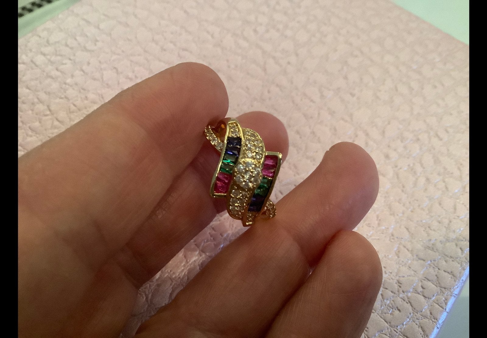 Prachtige vintage ring verguld edelstentjes GP, Verzenden, Zo goed als nieuw, 17 tot 18, Dame