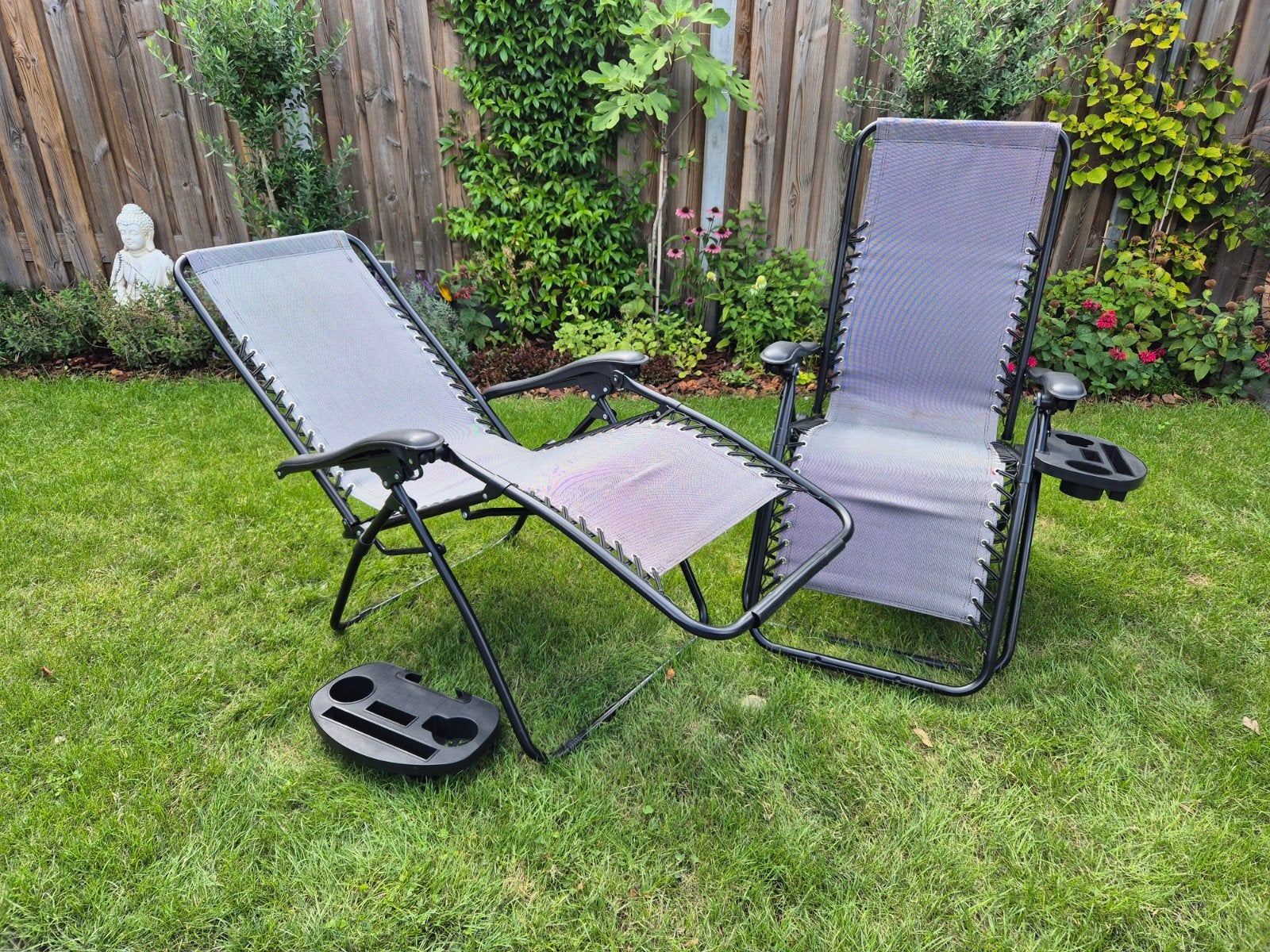 2x Opvouwbare Relaxstoelen - Ideaal voor Tuin of Camping, Ophalen, Gebruikt, Metaal, Verstelbaar
