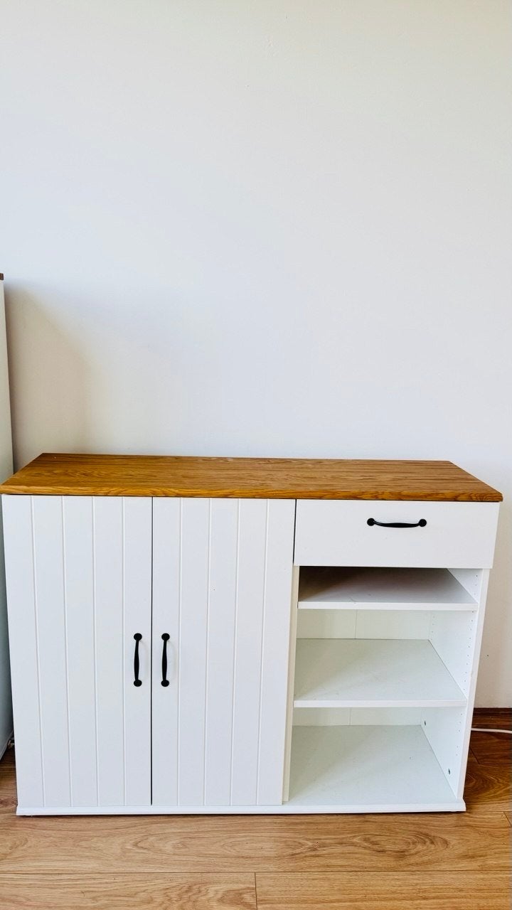 Wit dressoir met houten blad en opbergruimte, Ophalen, Zo goed als nieuw