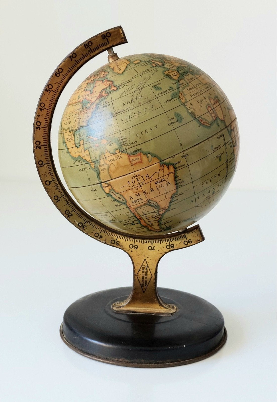 Oude Blikken Bureau Globe tafel model Wereldbol Blik, Antiek en Kunst, Ophalen of Verzenden