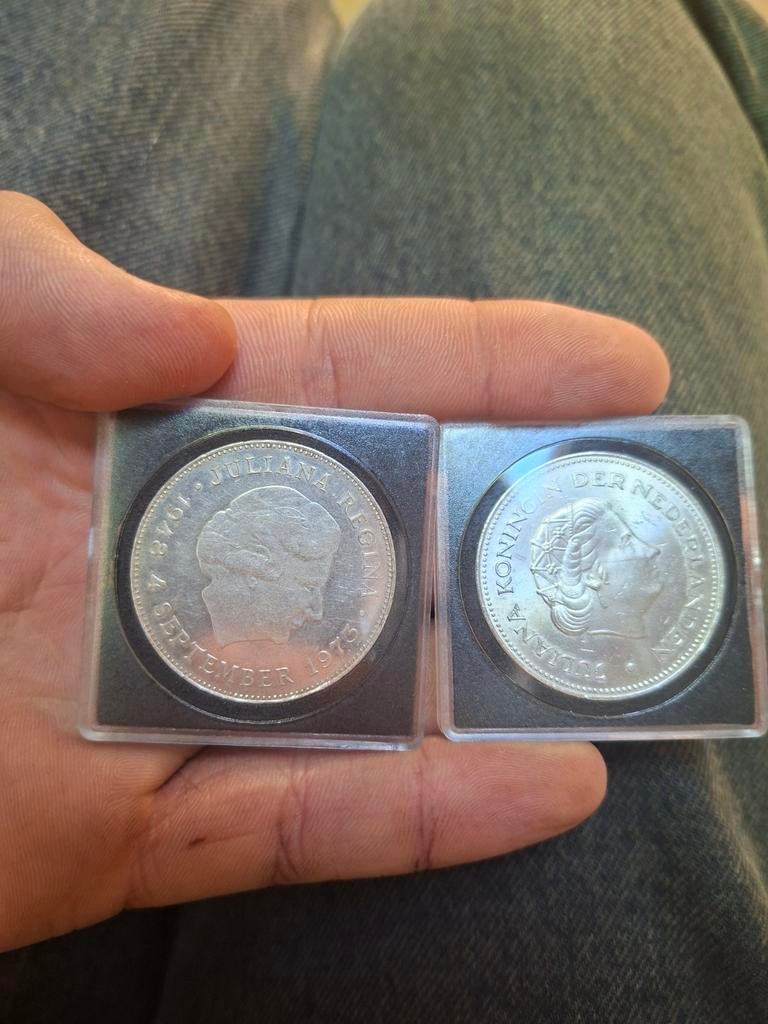 Zilveren Juliana munten: 10 gulden 1973 en 10 gulden 1970, Ophalen of Verzenden, Koningin Juliana, 10 gulden