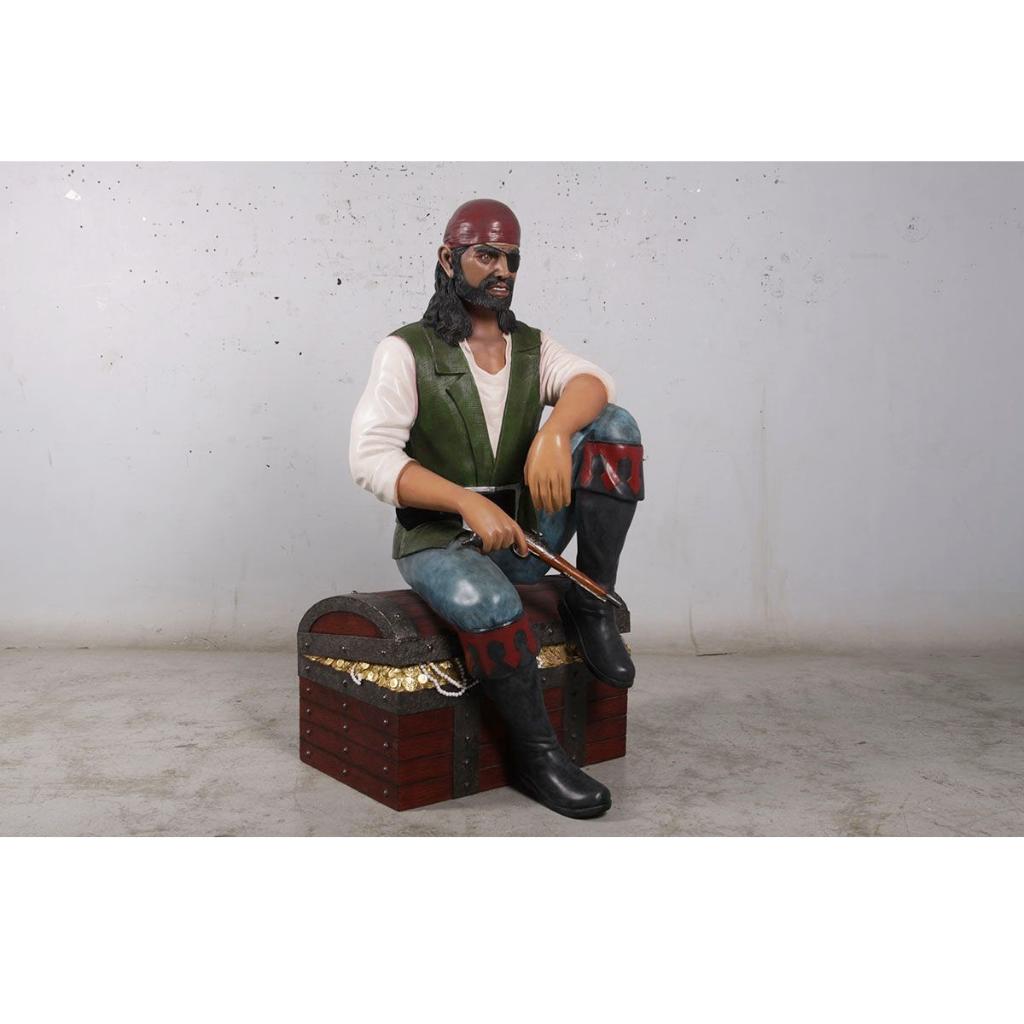 Pirate op Schatkist - Piratenbeeld - 146 cm, Verzamelen, Beelden en Beeldjes, Ophalen, Nieuw