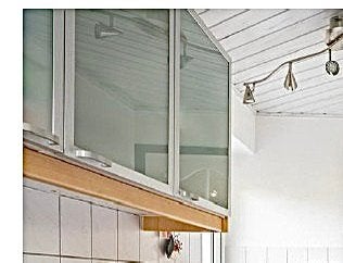 Bovenkastjes met glazen deuren - 4 stuks aan elkaar, Huis en Inrichting, Keuken | Keukenelementen, Ophalen, Gebruikt, Grijs, 200 cm of meer