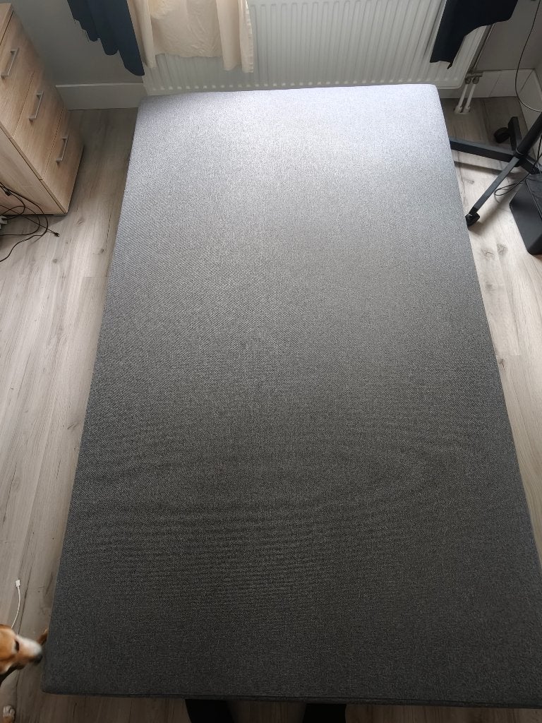 Zo goed als nieuwe boxspring 200x120 cm grijs, Ophalen, Zo goed als nieuw, Twijfelaar, 120 cm