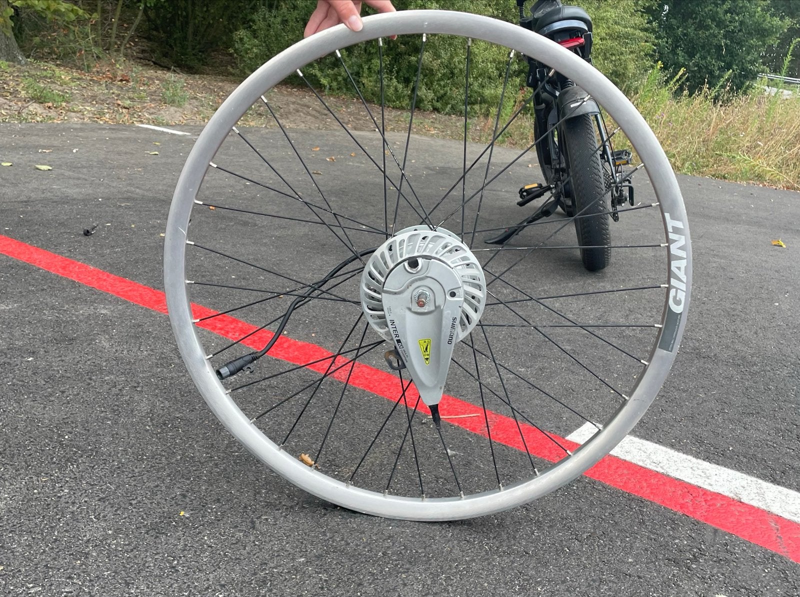 Giant voorwiel met motor voor elektrische fiets, Gebruikt, Ophalen of Verzenden, Aluminium, Elektrische fiets