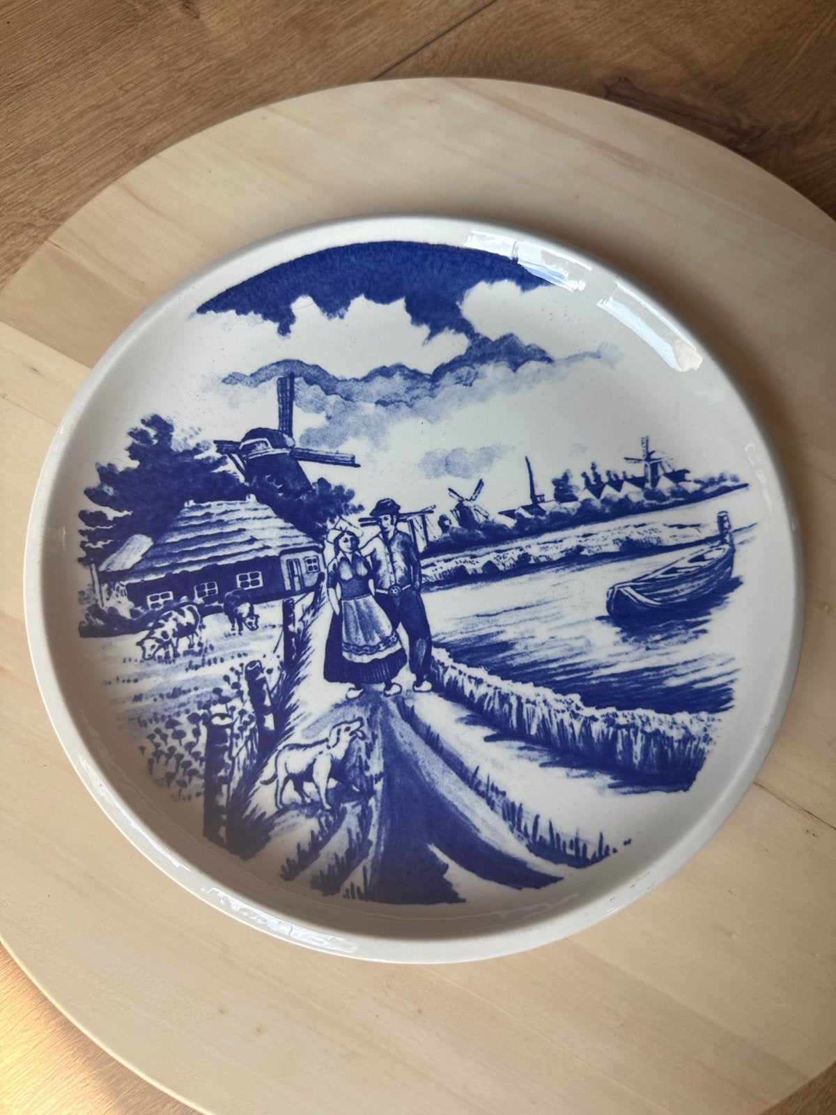 Boch Delfts Blauw decoratief bord met Hollands tafereel, Ophalen of Verzenden