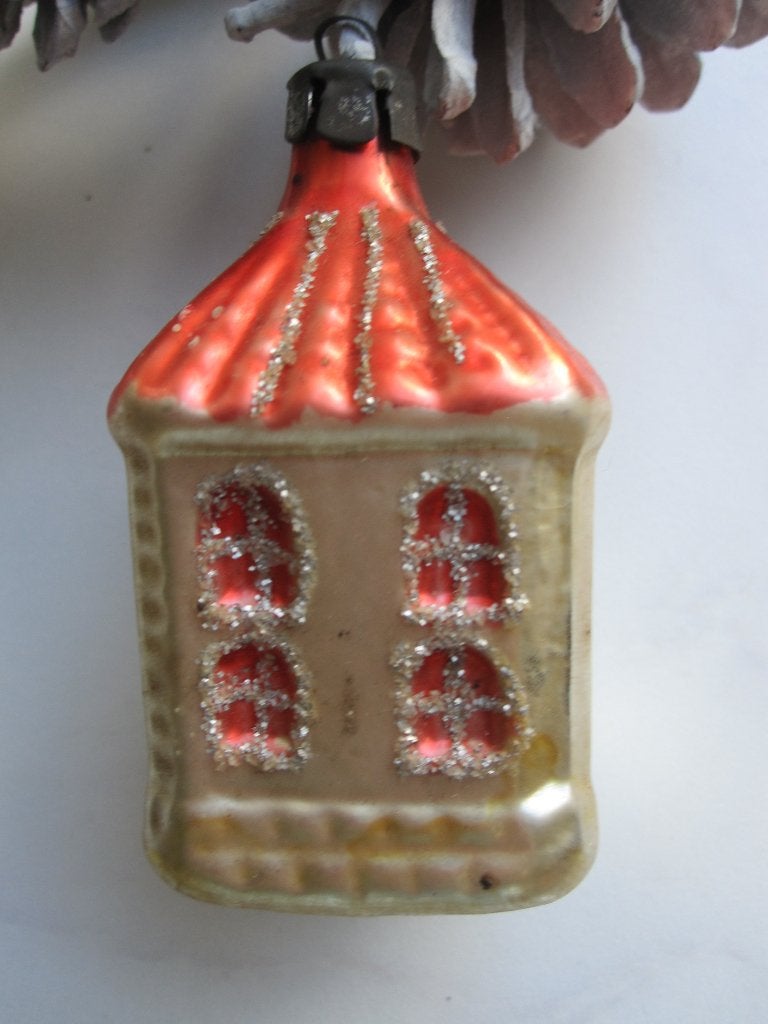 (32) Antieke vintage oude Kerstbal: huisje prieel theehuisje, Diversen, Ophalen of Verzenden, Gebruikt