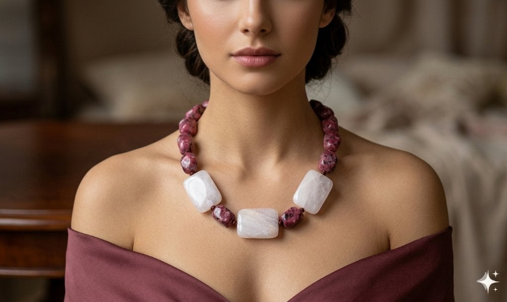 Big Ketting Rode Jaspis Rozenkwarts UNIEK Grote Stenen, Sieraden, Tassen en Uiterlijk, Nieuw, Ophalen of Verzenden, Steen of Mineraal