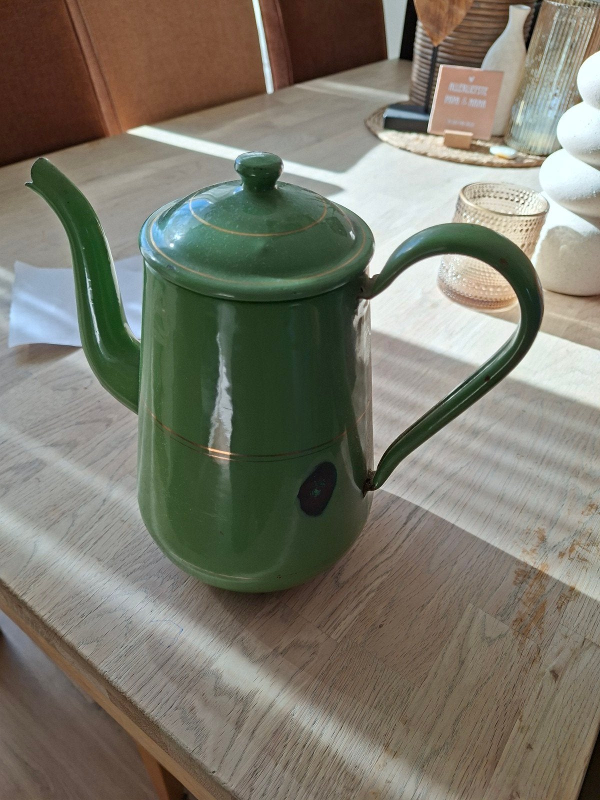 Vintage Groene Emaille Koffiekan - Antiek Design, Ophalen of Verzenden