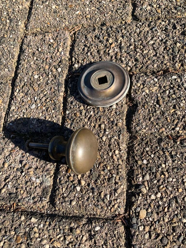 Antieke deurknop met rozet - Messing, Ophalen of Verzenden, Gebruikt
