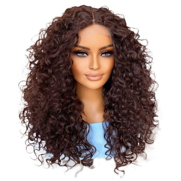 Luxe krullen pruik kastanjebruin haar met veel volume Britta, Ophalen of Verzenden, Nieuw, Pruik of Haarverlenging