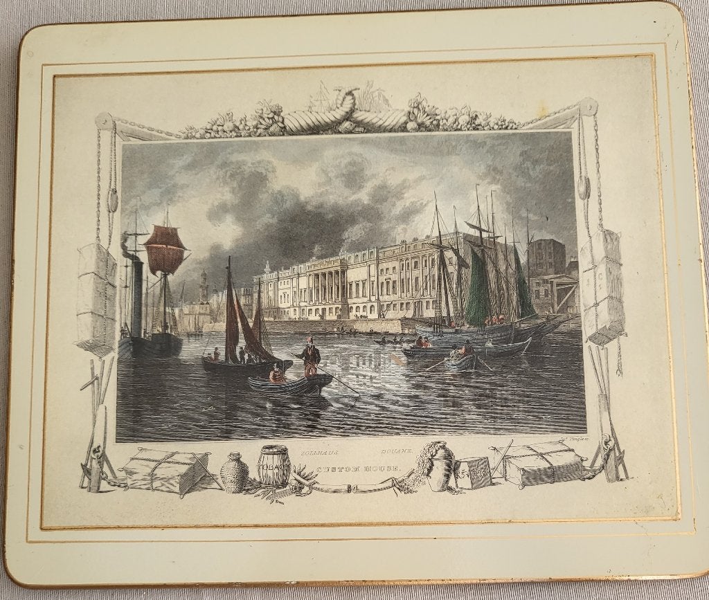 8 vintage kleine placemats oud engelse gebouwen 23,5x20 cm, Ophalen, Gebruikt, Kurk, Placemat