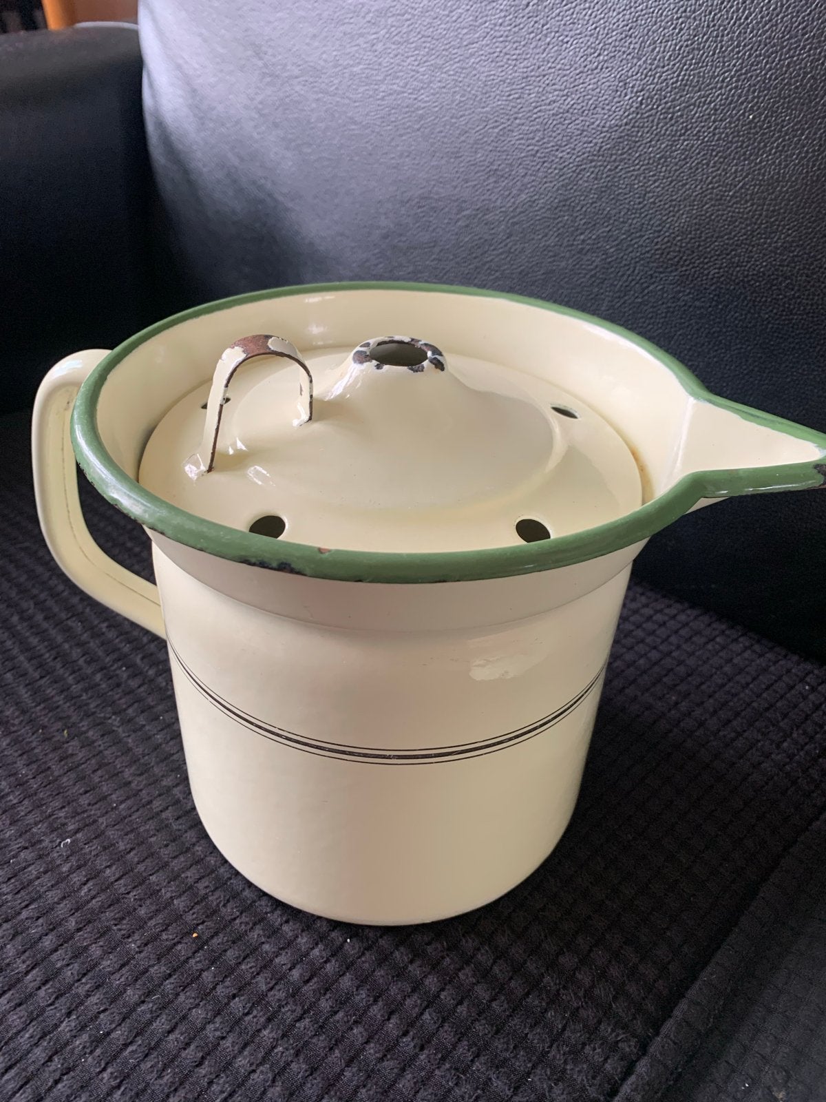 Vintage geëmailleerde melkkoker en pan, Antiek en Kunst, Ophalen