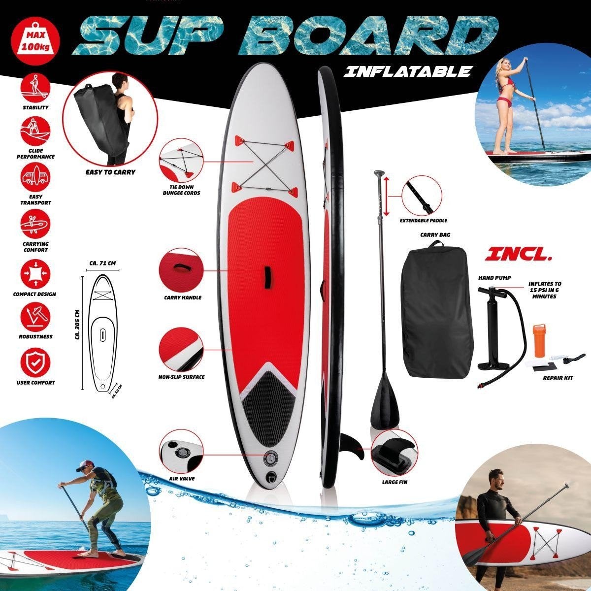 Opblaasbaar SUP Board Set - 305 cm met accessoires, Ophalen of Verzenden, Nieuw, SUP-boards