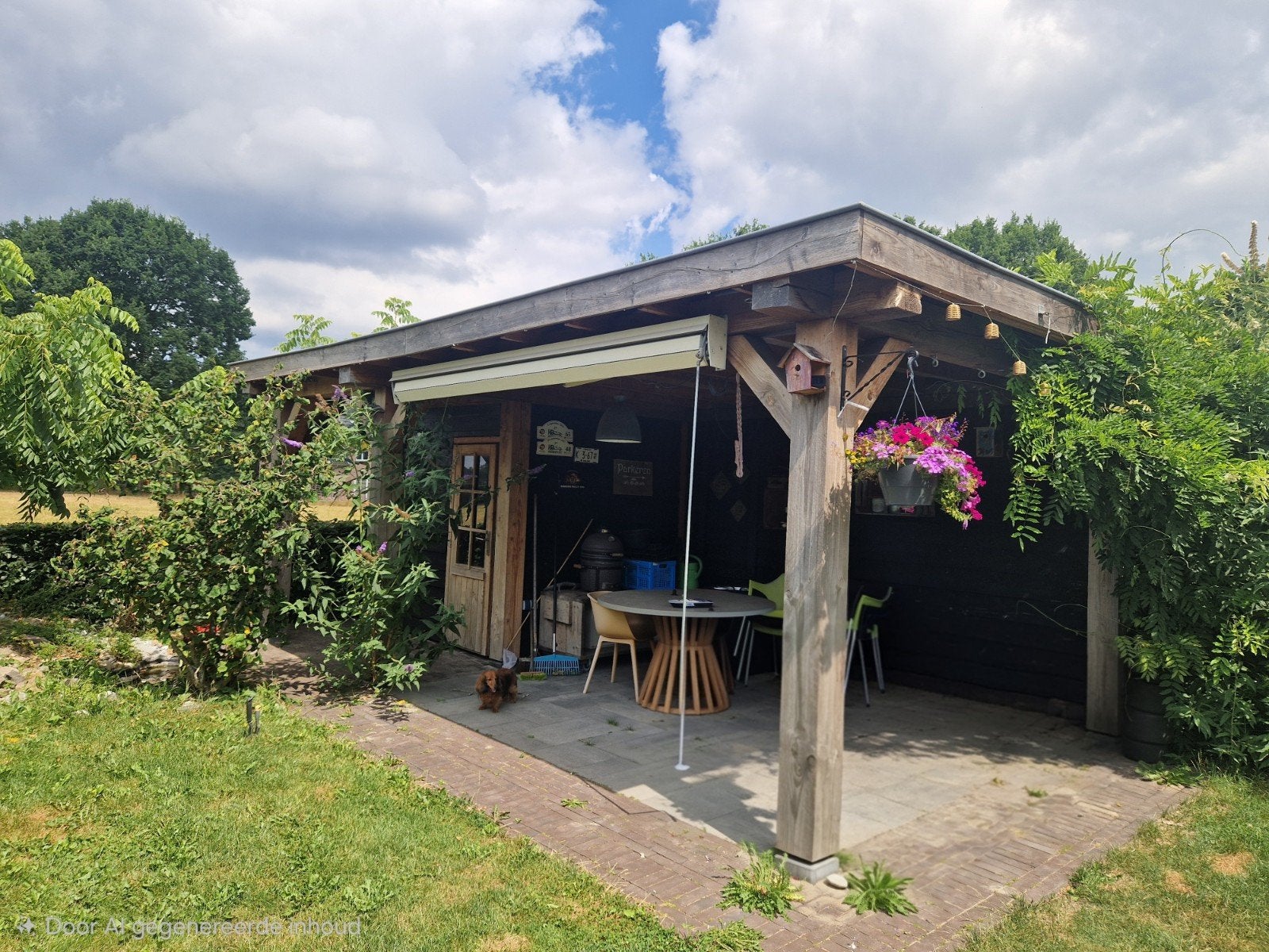 Douglashout tuinhuis met overkapping 4x7m, schuur 2x2m, Tuin en Terras, Overkappingen, Ophalen, Gebruikt, Overige typen