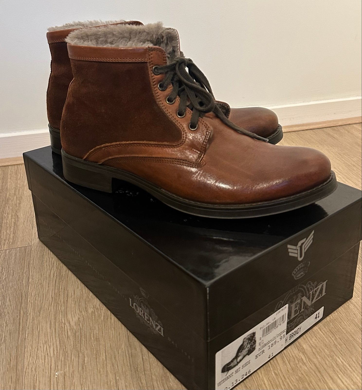 Lorenzi - Leren Boots met Bontvoering | Maat 41, Bruin, Boots, Ophalen of Verzenden, Zo goed als nieuw
