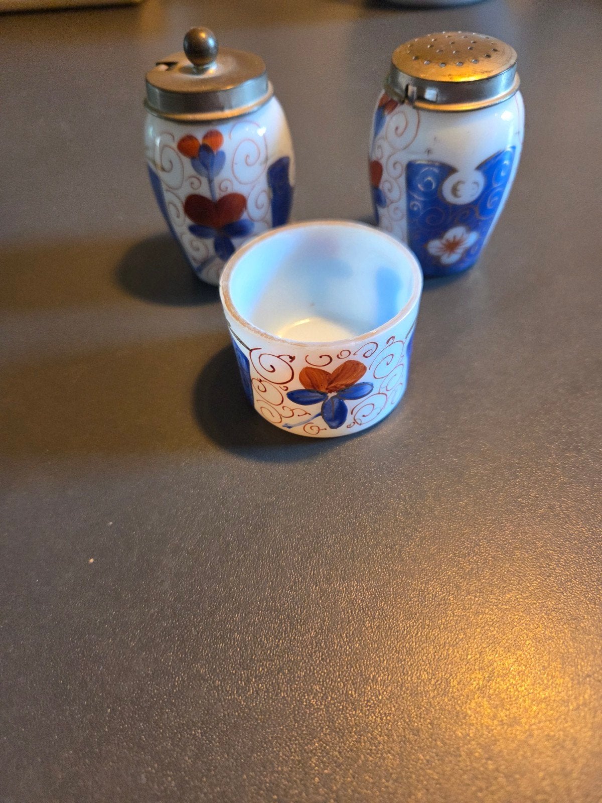 mosterd/peper/zout antieke potjes kruidenset, Ophalen of Verzenden