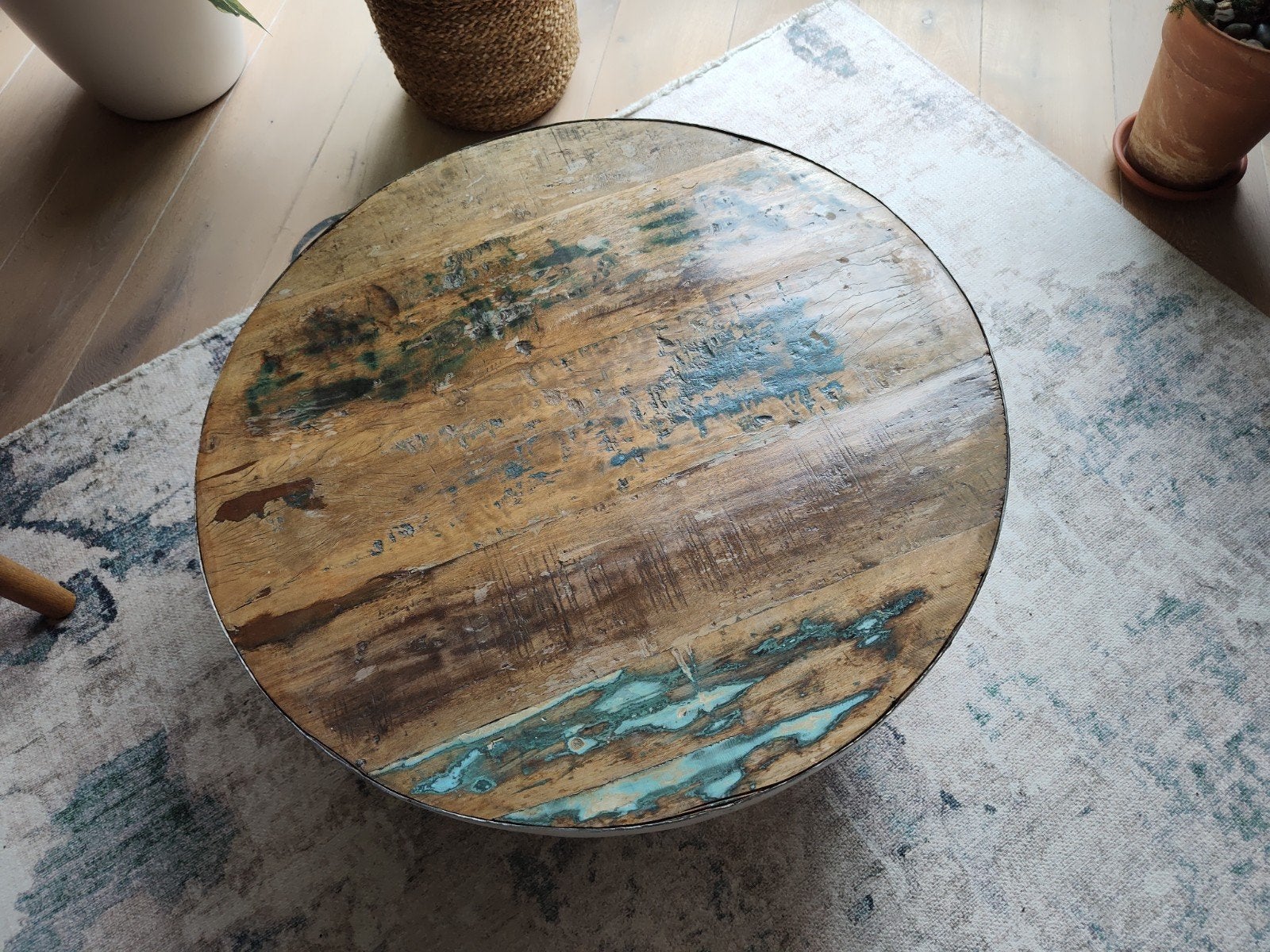 'salon' tafel rond, metaal met hout, Ophalen, Zo goed als nieuw, Rond, Hout