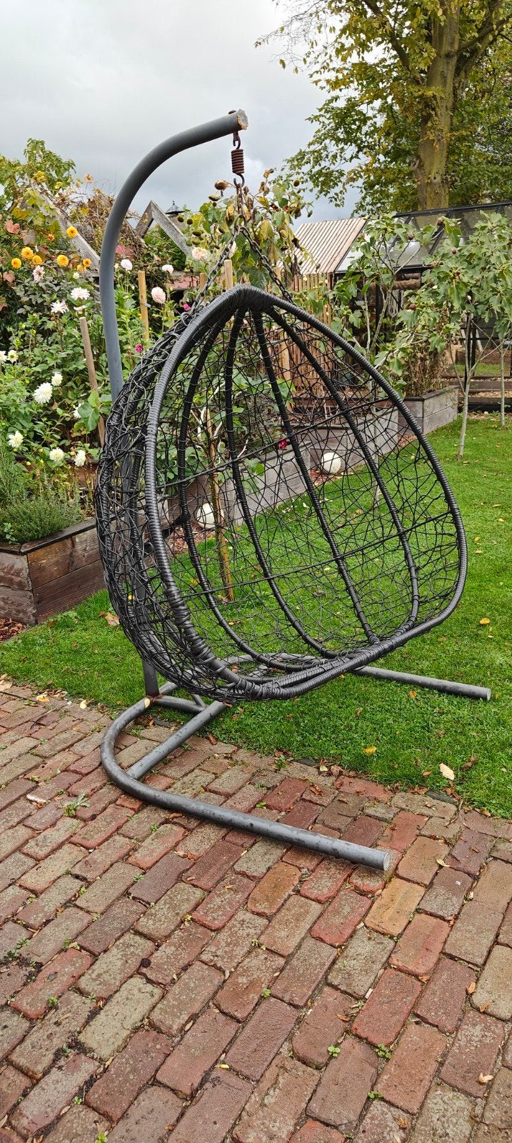 Comfortabele hangstoel met standaard - Zwart wicker, Ophalen, Gebruikt, Wicker, Schommelbank