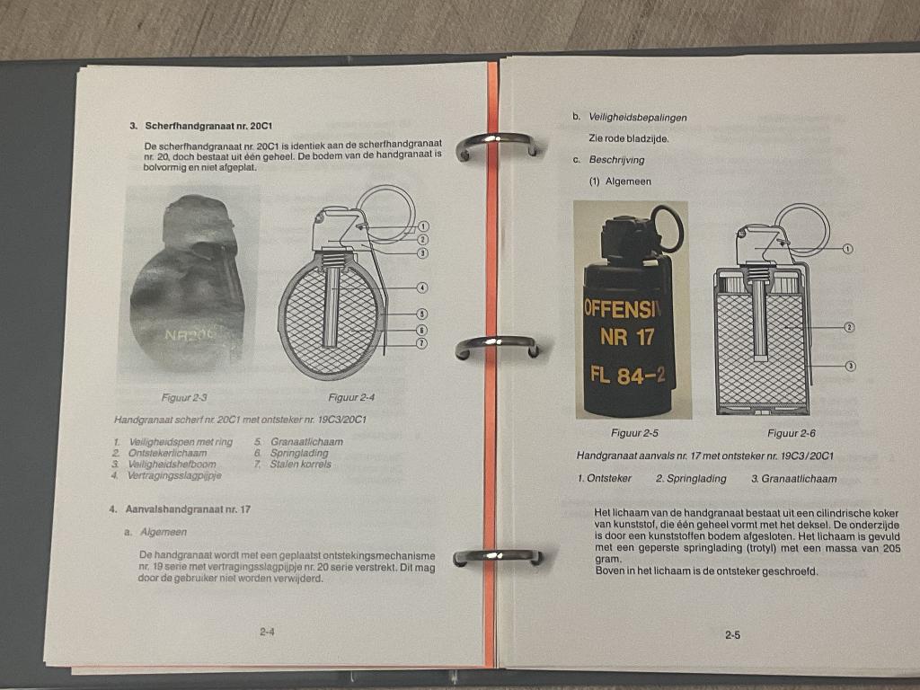 VS 7-827 handgranaten voorschrift Kl munitie, Ophalen of Verzenden, Landmacht, Nederland, Hulzen of Bodemvondsten