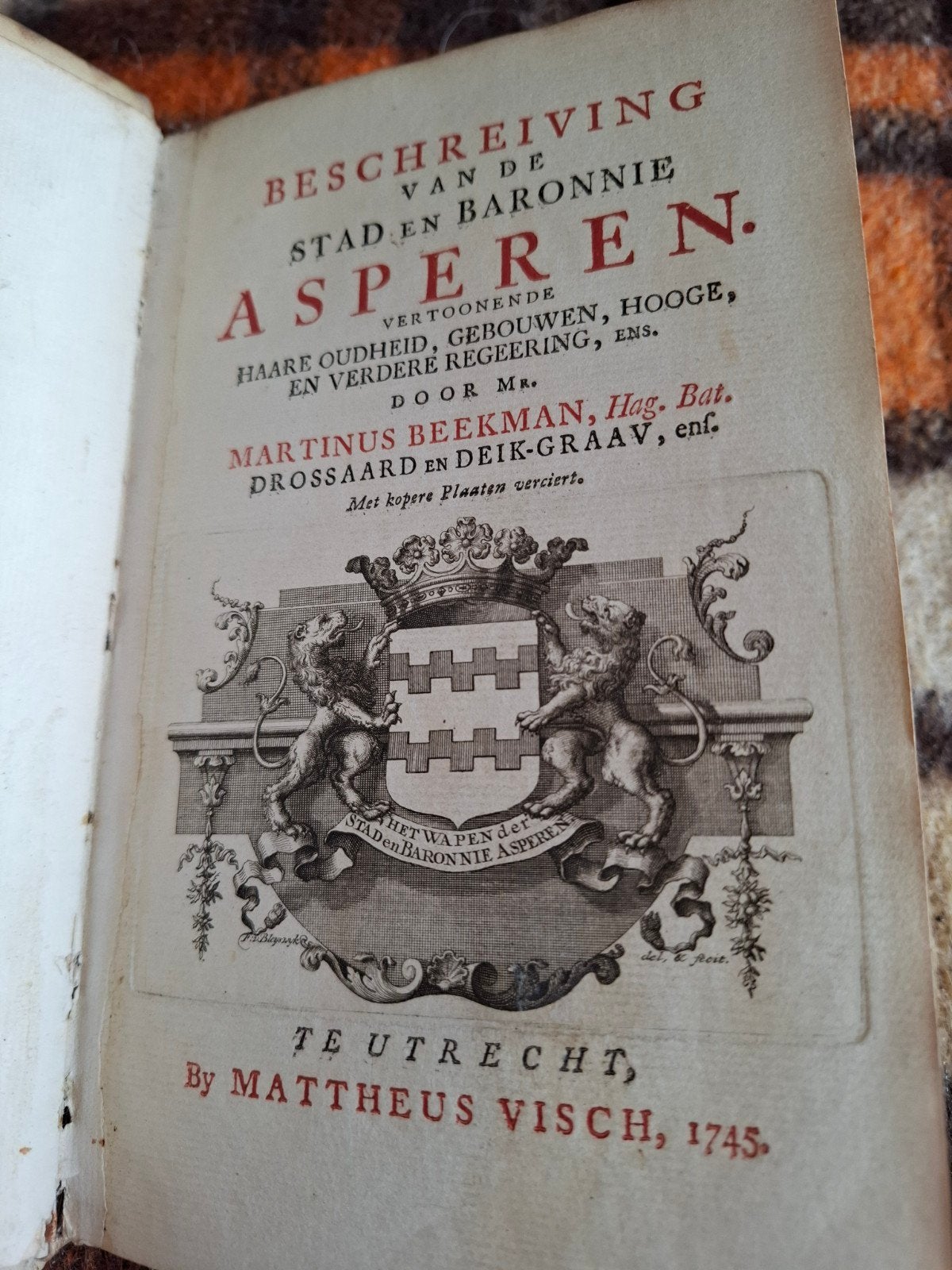 Beschreiving van de stad en baronnie Asperen 1745, Ophalen of Verzenden, Gelezen