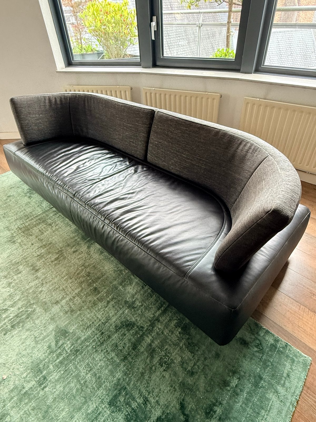 Design bank van Topform - Leer en Stof - 230 cm breed, Huis en Inrichting, Ophalen, Driepersoons, Rechte bank, X
