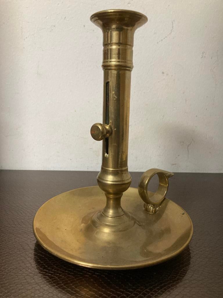 Antieke Messing Engelse Schuifkandelaar - 19 cm hoog, Antiek en Kunst, Antiek | Kandelaars, Ophalen of Verzenden, Koper of Brons