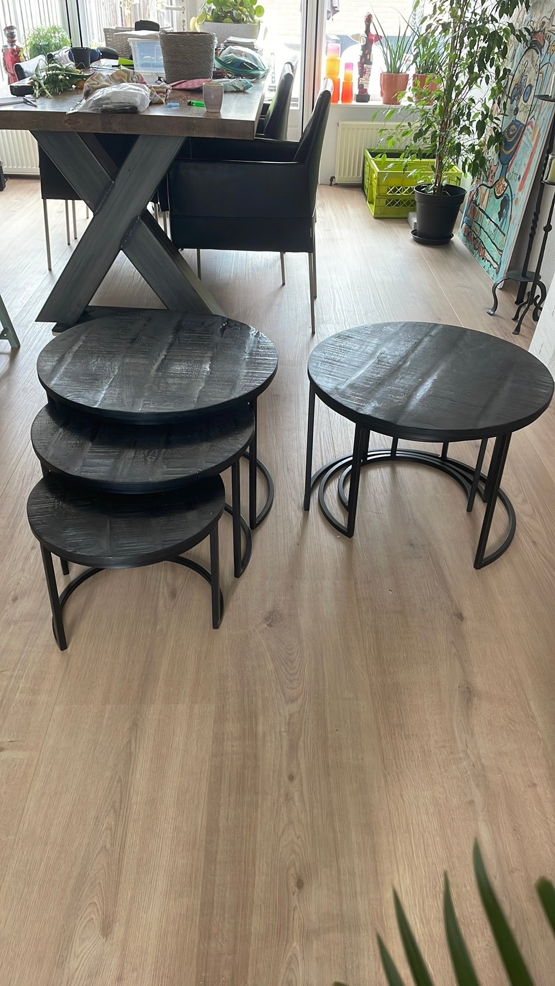 Set 3-delig zwart mango houten salontafels, Huis en Inrichting, Ophalen, Zo goed als nieuw, Rond, 50 tot 100 cm